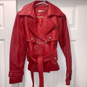 Wilsons Leather Red Belted Double Breasted Jacket